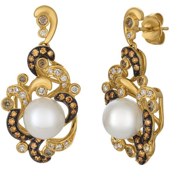 Le Vian Chocolatier Earrings featuring Vanilla Pearls Chocolate Diamonds - Picture 1 of 1